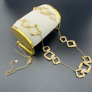 RA Gold Tone Hammered Geometric Square Station Necklace Two Tone Mixed Metal